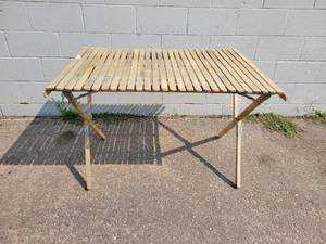 lot 266 image: Vintage Roll Up Wood Camping Table - NO SHIPPING