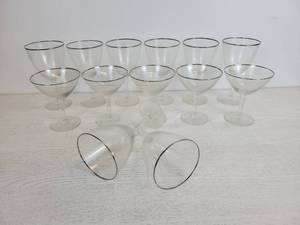 lot 293 image: (5) ChampagneTall Sherbet Glasses and (8) Wine Glasses - Platinum Rimmed NO SHIPPING
