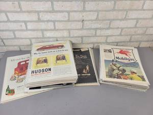 lot 14 image: (125) Vintage Magazine Ads from the 1930s to 1960s - All are Cardboard Backed and Plastic Sleeved - Topics are Gas & Oil, Tires, Automobiles, Transportation, Appliances and Beverages