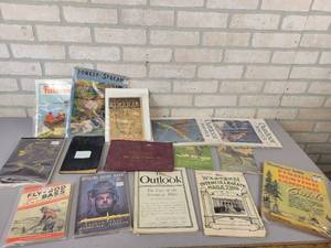 lot 9 image: Lot of Vintage Hunting and Fishing Books, 1927 FOX Film Calendar Book, 1888 Mast, Foos & Co Catalog and More