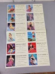 lot 7 image: Vintage Uncut Salesman Sample Sheet of Pin-up Girl Ink Blotters - Overall Approx. 13 x 21.5
