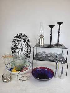 lot 295 image: Casanova Glass Studio Original Blown Art Glass Bowl, Crown Sterling Silver Glass Coasters, Wine Bottle Chiller, and More - NO SHIPPING