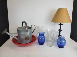 lot 296 image: Lot of Home Dcor - Lamp, Large Ceramic Bowl, Glass Vases, and More NO SHIPPING