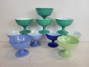 lot 12A image: Lot of (10) Vintage Hazel Atlas Moderntone Platonite SherbetChampagneDessert Coupes