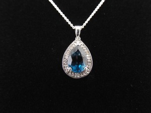 .925 Sterling Silver Diamond Accented Aquamarine Crystal Pendant Necklace