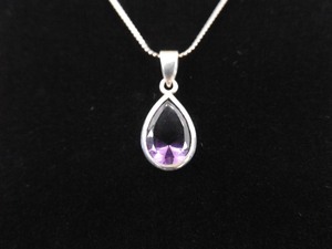 .925 Sterling Silver Pear Cut Amethyst Pendant Necklace
