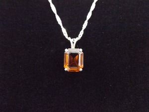 .925 Sterling Silver Citrine Crystal Pendant Necklace