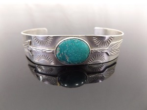 .925 Sterling Silver Green Turquoise Open Cuff Native American Bracelet