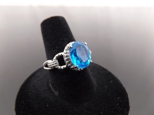 .925 Sterling Silver Aquamarine Crystal Ring Size 8