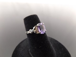 .925 Sterling Silver Oval Cut Amethyst Crystal Ring Size 5