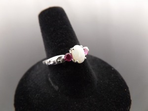 .925 Sterling Silver Opal and Pink Sapphire Crystal Ring Size 8