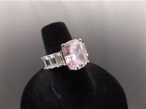 .925 Sterling Silver Pink Sapphire Crystal Ring Size 6.25