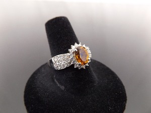 .925 Sterling Silver Carnelian Crystal Ring Size 8