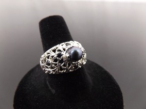 .925 Sterling Silver Genuine Blue Pearl Sapphire Ring Size 8