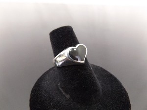 .925 Sterling Silver Inlayed Onyx Heart Ring Size 6