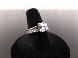 .925 Sterling Silver Emerald Cut Zirconia Engagement Ring Size 8