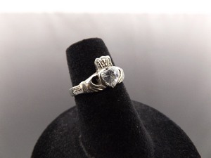 .925 Sterling Silver Zirconia Irish Claddagh Ring Size 5