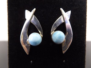 .925 Sterling Silver Larimar Cabochon Post Earrings