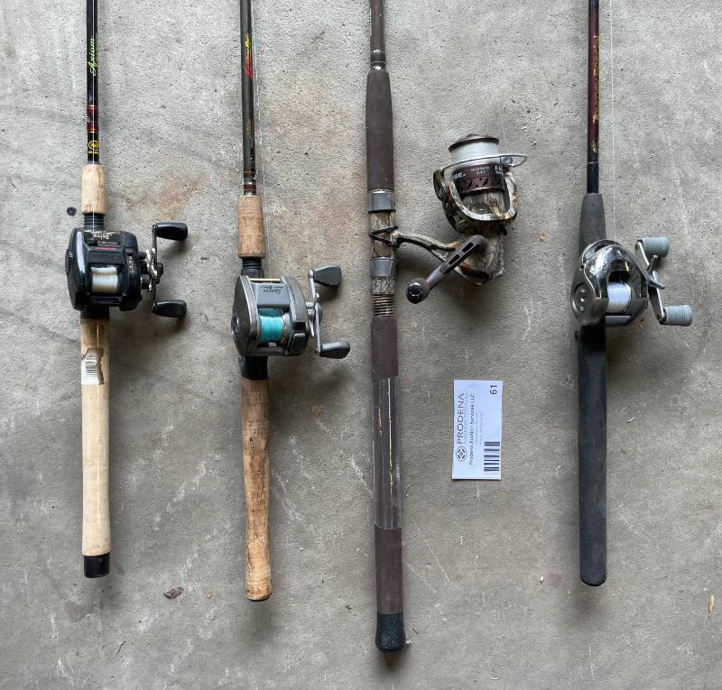 Lot of 3 Fishing Rods and Reel- Includes Quantum Reels and Axiom and  Lightning Rods & MORE  LE SUEUR Estate Sale- FISHING GEAR, Trolling  Motors, Hunting Decoys, SHOP Equipment, POWER/HAND TOOLS