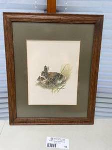 lot 104 image: M G Loates Mother Rabbit and Bunnies Framed Artwork
