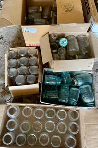 lot 33 image: HUGE Lot of Canning Jars -Various Sizes and Styles -Some BLUE