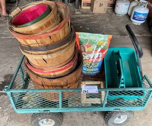 lot 43 image: Gardening Cart Wagon with Various Pots and MORE