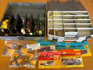 lot 48 image: Lot of 2  Fishing Tackle Boxes wJigs, Flies, Bait and MORE