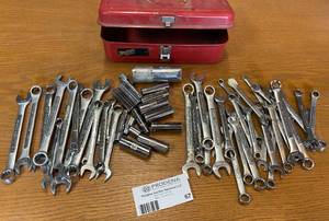 lot 67 image: Huge Lot of Craftsman Wrenches & Sockets w Small Metal Tackle Box