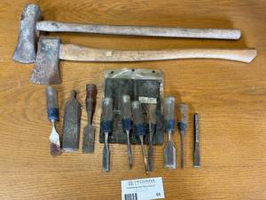 lot 68 image: Lot of Woodworking Chisels and Axes