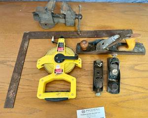 lot 171 image: Wood Planers, Lakeside Cast Iron Vise Clamp, 100 Foot Measuring Tape and More