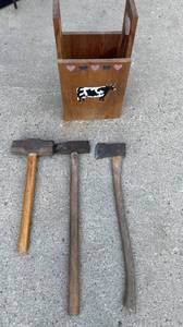 lot 178 image: Sledgehammer Axe Lot with Decorative Cow Bin
