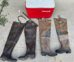 lot 180 image: 2 Pair of Fishing Hunting Waders and Cooler