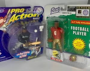 lot 29 image: Starting Lineup Pro Action MLB Ken Griffey Jr. and Best Heroes NFL Leroy Butler Figures