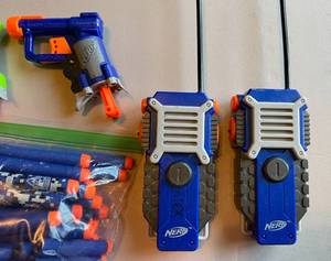 lot 46 image: Lot of Small Nerf Dart Guns, Foam Darts, and Walkie Talkie Set