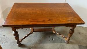 lot 30 image: Very Old French Farmhouse Rustic European Draw Leaf Trestle Dining Table 62x 96 Expanded By 38 D x 30T