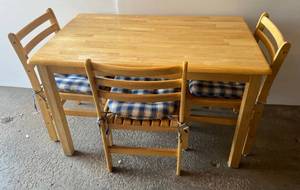 lot 34 image: Nice Small Wood Kitchen Table With Three Chairs 48L  x 30W x 29 12T