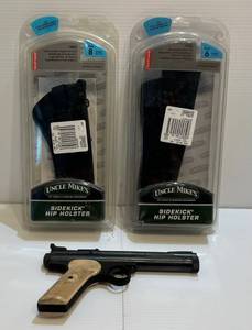 lot 11 image: Two Sidekick Hip Holsters NIB & Vintage Crosman Air Pistol