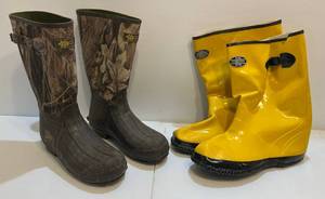 lot 17 image: Pair Of Pre-Loved (Field & Forest) Steel Shank Waterproof Boots Size 13 & Work Cordova Boots Yellow Size 16 (NIB)