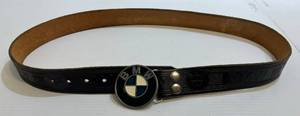 lot 39 image: Vintage BMW Leather Embossed Belt With BMW Buckle Size 36-40 