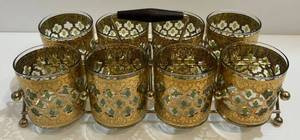 lot 57 image: 22 Karat Gold Moroccan Themed Rocks Glasses With Carrying Tray 1965