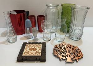 lot 59 image: Group Of Misc. Glass Vases, Pepsi Glass And More