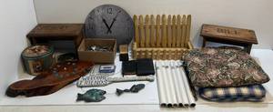 lot 62 image: Large Group Of Misc. Home Dcor Including Live Edge Resin Clock With Turquoise And More