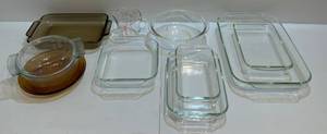 lot 77 image: Large Group Of Vintage Pyrex And More 1 Brown Pie Plate Fire King 1 Brown 8 12 x 12 Anchor Brand The Rest Pyrex