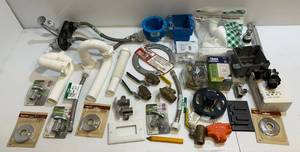 lot 128 image: Box Of Misc. Plumbing And Electrical Supplies