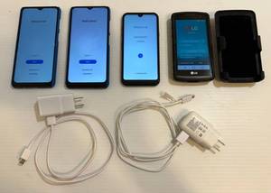 lot 154 image: Group Of 4 Cell Phones 2 LG 2 Samsung (Factory Reset) All Work (Two Chargers Included)