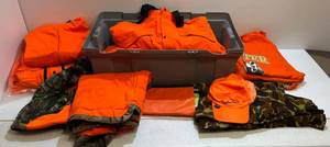 lot 198 image: Group Of Misc. Hunting Clothes Including Blaze Orange And More Shirts Mostly XXL, Pants Mostly 40x30