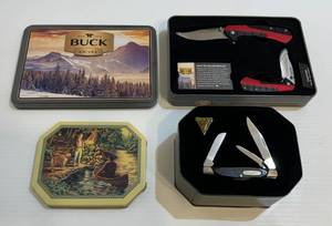 lot 201 image: Two Buck Knives Gift Tins Incuding Buck 303, 733,734