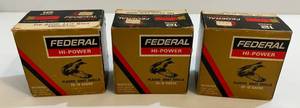 lot 237 image: 3 Vintage Boxes Of Federal (High Power) 12 Ga. Shotgun Shells F127 3 34 Dram Eq. 1 14 Oz. 5 shot Maximum Load 1 9 Shells Total 2 Full Boxes