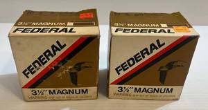 lot 247 image: 2 Boxes Of Vintage 10 Ga. Federal Magnum Shot Shells 1 3 12 2 Oz. BB Shot (25 Shells Full Box) 1 3 12 2 Oz. 2 Shot (24 Shells)