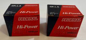 lot 250 image: 2 Boxes Of Federal Hi-Power .410 Ga. Shot Shells 3 1116 Oz. 6 Shot (Boxes Full 25 Shells Per Box)